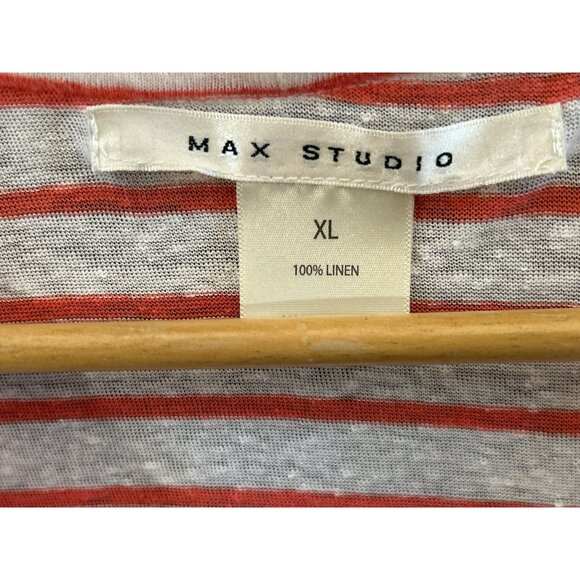 Max Studio Womens White Orange Striped Nautical Tie Front Blouse XL V Neck Linen - Picture 3 of 5